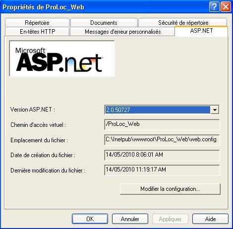 Vous devez également vous assurer que la configuration ASP.NET est conforme (version, chemin virtuel, emplacement du fichier de configuration).